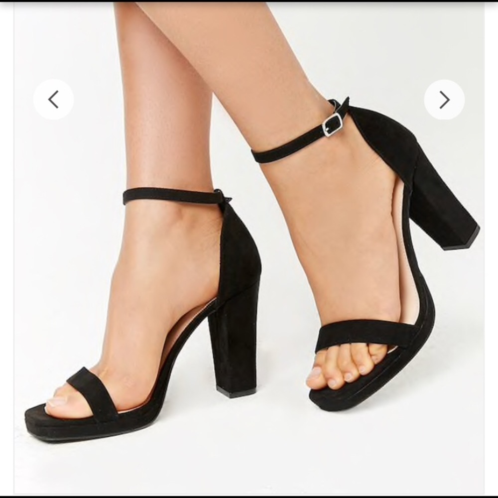 Faux suede ankle strap block heels